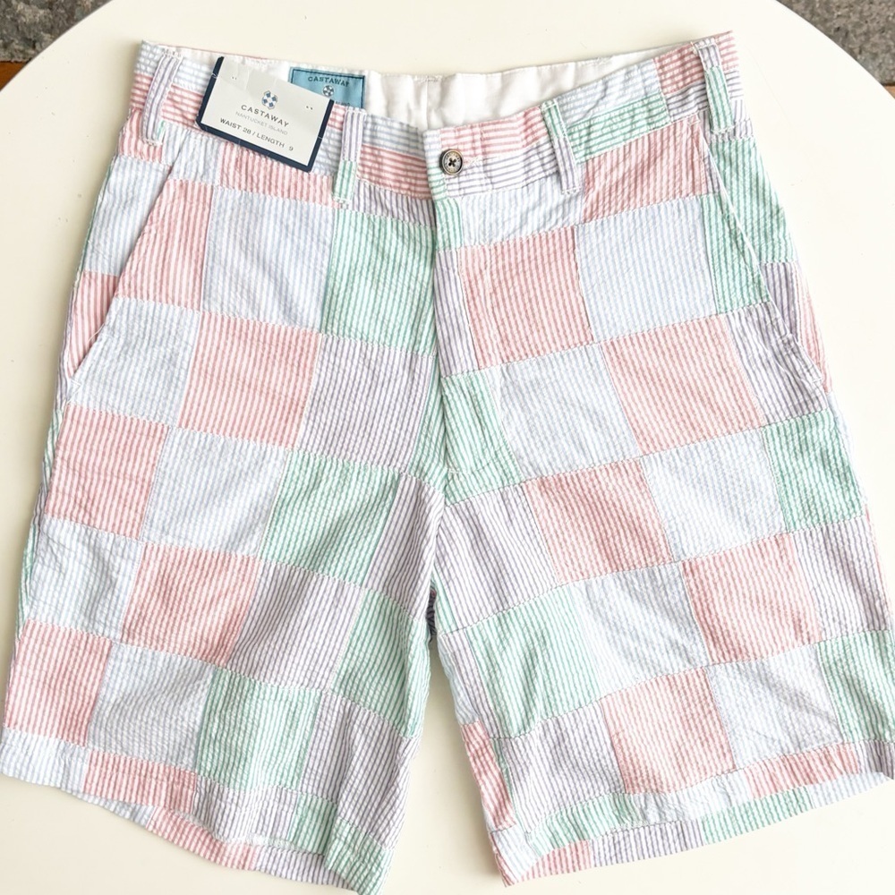 Castaway Clothing Nantucket Mens 9” Seersucker Color Patchwork Short Size 28 New
